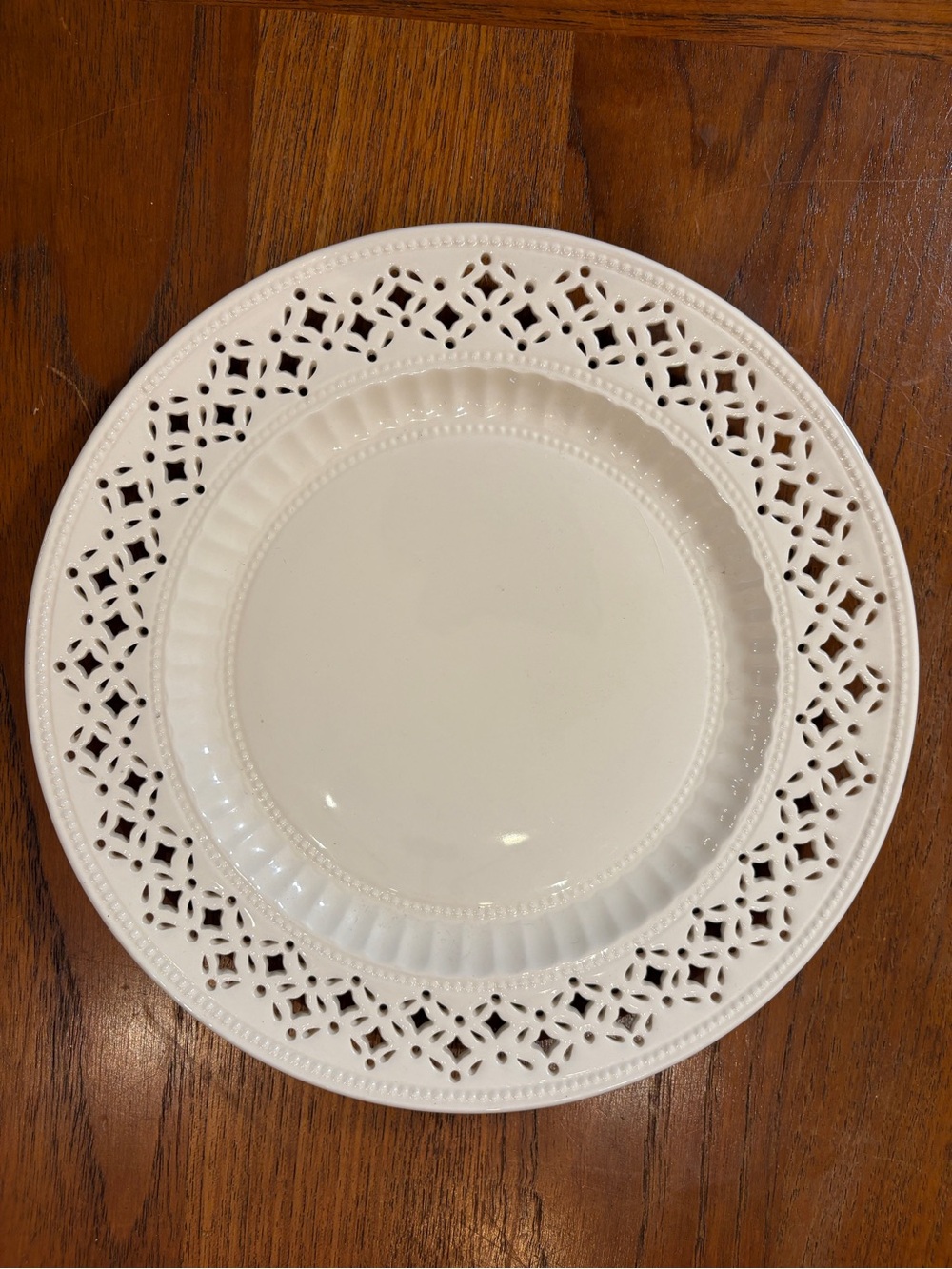 Hartley Green Cream Ceramic Dinner Plate Pierced Lattice Rim 9” very rare